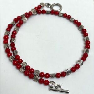 This necklace has been made by me from combination of coral and metal beads.